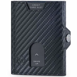 ® Slim Wallet mit Münzfach & RFID-Schutz I Kartenetui Herren & Damen I Kreditkartenetui klein I Mini Geldbörse I Kartenhalter Portmonee Portemonnaie klein I Geldbeutel Carbon-Schwarz