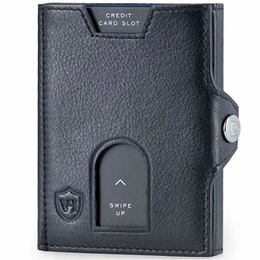 ® Slim Wallet mit Münzfach & RFID Schutz I Geldbörse Herren klein I Mini Geldbeutel Damen Portmonee I Kartenetui Echtleder Karten Portemonnaie I Leder Kreditkartenetui Schwarz