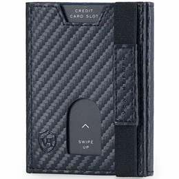 ® Slim Wallet mit XL Münzfach & RFID-Schutz I Leder Geldbeutel I Mini Geldbörse für Herren und Damen I Kartenetui Echtleder Karten Portemonnaie klein I Kreditkartenetui Carbon-Schwarz