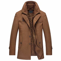 Herren Wollmantel Winter Lang Warm Mantal Winteljacke Freizeit Stehkragen
