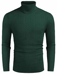 Herren Rollkragen Strickpullover Slim Fit Winter Basic Männer Rollkragen Sweater Pullover Grün M