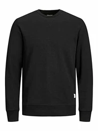 Herren Basic Sweater Langarm Sweatshirt Rundhals Pullover Einfarbiger Jumper JJEBASIC, Farben:Schwarz, Größe Pullover:M