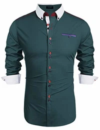 Herren Hemden Langarm Stehkragen Regular Fit Freizeit Modern Klassische Business Party Grün M