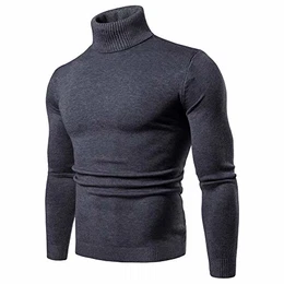 Herren Strickpullover Stehkragen Turtleneck Sweater Slim Fit Rollkragen Pullover Warme Strickpullover Dunkel Grau Größe:M/Etikettengröße:L