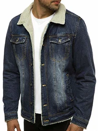 Herren Jeansjacke Jacke Jeans Winterjacke Gefüttert Übergangsjacke Herbstjacke Vintage Herrenjacke Winter Übergangs Denim Bikerjacke Sherpa Jacket Übergangs 777/1574K BLAU M
