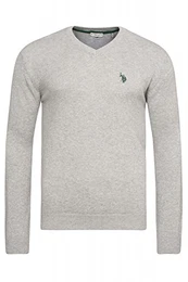 U.S. POLO ASSN. Herren Pullover mit V-Ausschnitt – Eleganter Langarm Strickpullover – Pulli für Herbst/Winter/Frühling – Für Freizeit Business (Hellgrau, M)