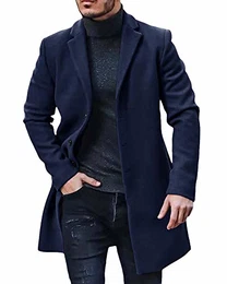 Mantel Herren Winter Wollmantel Slim Fit Lange Jacke Herren Business Blau M