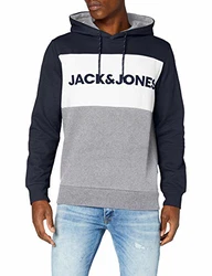 JACK & JONES Herren Jjelogo Blocking Sweat Hood Sts Kapuzenpullover Navy Blazer