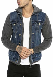 Redbridge Herren Jeansjacke mit Kapuze Sweatjacke Denim Übergangsjacke Anthrazit M