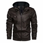 KEFITEVD Herrenjacke Biker Lederjacke mit Kapuze Kaffee