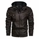 KEFITEVD Leder Jacke Herren Übergangsjacke Herbst Winter Leather Jacket Men Vintage Herrenjacke Abtrennbare Kapuze Kunstleder Motorradjacke Männer Kaffee M