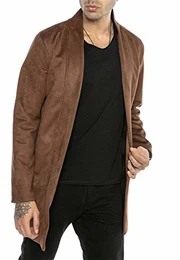 Redbridge Herren Cardigan Jacke Mantel Long Cut Wildleder-Optik Braun M