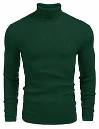 Herren Pullover Winter Strickpullover Langarm Strick Slim fit Rollkragenpullover Basic Baumwolle Turtleneck Pullover Grün L