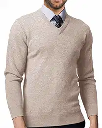 Pullover Herren V Ausschnitt Strickpullover Herren Hemd Pullover Slim Fit Unterzieh Sweatshirt Feinstrick Beige M