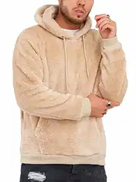 Herren Teddy-Fell Hoodie mit Kapuze Fleece Pullover Fleecejacke Sweatjacke [Beige,