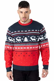 NOROZE Herren Weihnachtspullover Weihnachten Pullover Faire Insel Weihnachtsbaum Rentier Schneeflocken Hoho Neuheit Strickpullover Sweater Jumper (M, Hoho Rentierbaum Marine)