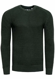 Strickpullover Herren Basic Business Rundhalspullover Crew Neck Langarm Strick Pulli Rundhals-Ausschnitt für Männer 383, Farbe:Khaki, Größe:M