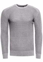 R-Neal Strickpullover Herren Basic Business Rundhalspullover Crew Neck Langarm Pulli (383) Grau