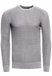 Strickpullover Herren Basic Business Rundhalspullover Crew Neck Langarm Strick Pulli Rundhals-Ausschnitt für Männer 383, Farbe:Grau, Größe:M