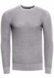 R-Neal Strickpullover Herren Basic Business Rundhalspullover Crew Neck Langarm Pulli (383) Grau