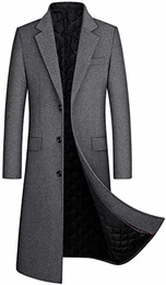 Wintermantel Herren Lang Wolle Mantel Slim Fit Zweireihig Revers Herrenmantel Business Baumwolle Mantel Wollmantel,Grau,XXL