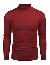 COOFANDY Pullover für Herren Halbkragenpullover Strickpullover Rollkragenpullover Herren Longsleeve Rollkragen Weinrot M