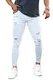 GINGTTO Herren Jeans Mit Löcher Stretch Slim Fit Weiße Denim Hose Knie Ripped 32/30