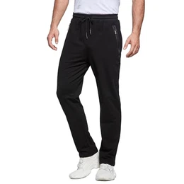 Jogginghose Herren Baumwolle Trainingshose Männer Sporthose Herren Lang Fitness Hosen Herren mit Reißverschlusstaschen Schwarz L