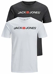 Herren JJECORP Logo Tee SS Crew Neck SMU 2 12183668, Dark Grey Melange/2-PACK W. WH, M