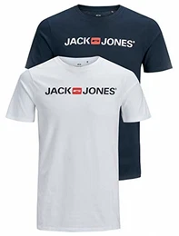 Herren JJECORP Logo Tee SS Crew Neck, White/2-PACK W. Navy Blazer/RE, M