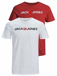 Herren JJECORP Logo Tee SS Crew Neck, Rio Red/2-PACK W. White/REG FI, M