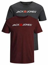 Herren JJECORP Logo Tee SS Crew Neck SMU 2 12183668, Dark Grey Melange/2-PACK W.POR, XS