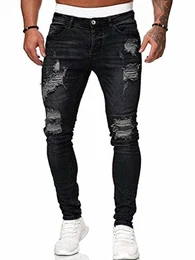 Herren Superenge Skinny-Jeans mit Rissen an den Knien, 001130141xschwarz, M