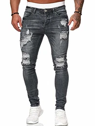 Herren Superenge Skinny-Jeans mit Rissen an den Knien, 001130141xgrau, M