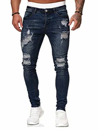 Herren Superenge Skinny-Jeans mit Rissen an den Knien, 001130141xdunkel Blau, M