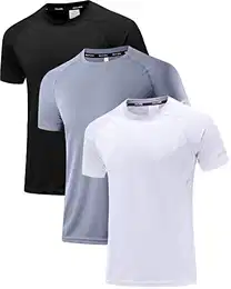 Herren 3er Pack Sports Atmungsaktiv Schnelltrocknend Kurzarm T-Shirts Schwarz/Grau/Weiß M