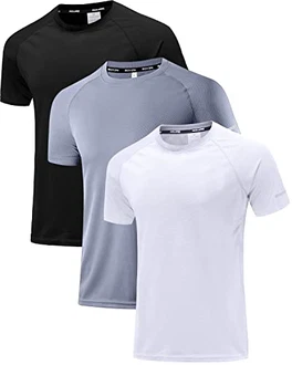 Holure Herren 3er Pack Sports Atmungsaktiv Schnelltrocknend Kurzarm T-Shirts Schwarz/Grau/Weiß