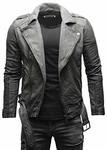 Crone Fynn Herren Biker Lederjacke Basic mit Gürtel und Reverskragen Grau