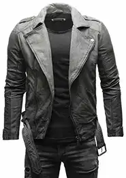 Fynn Herren Biker Lederjacke Basic Echtleder Jacke mit Gürtel und Reverskragen (L, Vintage Buffed Grey (Nubukleder))