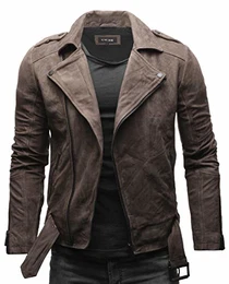 Fynn Herren Biker Lederjacke Basic Echtleder Jacke mit Gürtel und Reverskragen (M, Togo (Nubukleder))