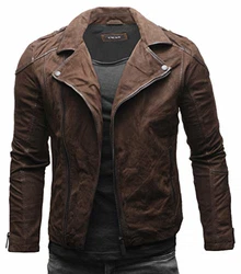 Crone Theo Herren Lederjacke Ecoleder Basic Biker Jacke Dunkelbraun