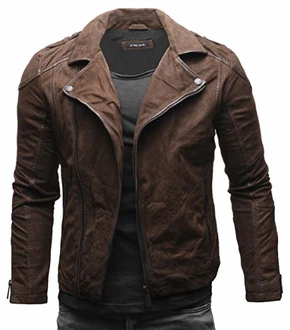 Crone Theo Herren Lederjacke Ecoleder Basic Biker Jacke Dunkelbraun