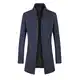 Allthemen Wintermantel Herren Gefüttert Wollmantel Slim Fit Lang Mantel mit Stehkragen Business Blau M