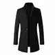 Allthemen Wintermantel Herren Mantel Slim Fit Lang Wollmantel Business Mantel mit Stehkragen Herren Winter Schwarz M