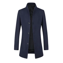 Wintermantel Herren Wollmantel Lang Slim Fit Herrenmantel mit Stehkragen Business Coat für Winter Dunkelblau S