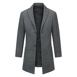 Wintermantel Herren Mantel Lang Slim Herrenmantel Winter Warm Business Mantel Herren Wolle Wollmantel Grau M