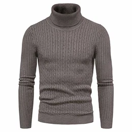 Herren Strickpullover Warme Winter Rollkragenpullover Freizeit Slim Fit Basic Sweatshirt Baumwolle Longsleeve Pullover Solid für Männer Sweatshirt, A Kaffee, EU M = Etikett L