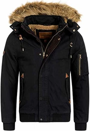 Indicode Herren Pennington Winterjacke aus 100% Baumwolle mit Teddy-Futter & Abnehmbarer Kapuze Warmer Winterparka robuste Herrenjacke Parka Outdoorjacke Winter Jacke für Männer Black M