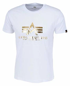 Alpha Industries Basic Foil Print T-Shirt White/Yellow Gold Alpha Industries Basic Foil Print T-Shirt White/Yellow Gold