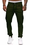 Cassiecy Herren Hose Jogger Chino Cargo Jeans Hosen Stretch Sporthose mit Taschen Slim Fit Freizeithose Armeegrün